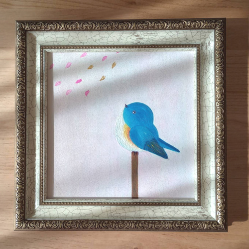 blue bird』純金箔の金継ぎアート インテリア シンプル 青い鳥 一点物