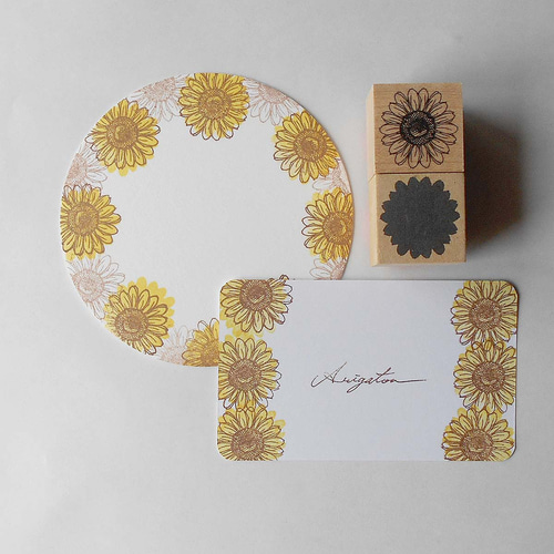 0164☆ひまわりの線画・お花のシルエットスタンプセット はんこ