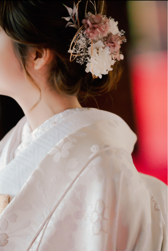 髪飾り　桜と紫陽花の髪かざり　シャンパンピンク×ホワイト　成人式　卒業式　結婚式　振袖　着物　和装　ヘアアクセサリー　髪 7枚目の画像