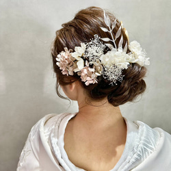 桜と紫陽花の髪かざり　シャンパンピンク×ホワイト　成人式　卒業式　結婚式　着物　振袖　和装ヘアアクセサリー 5枚目の画像