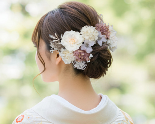 【再販】髪飾り　桜　　blossom　ピンク×ホワイト　パール　成人式　結婚式 桜と紫陽花の髪かざり No.PW02 髪飾り シャンパンピンク