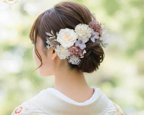 桜と紫陽花の髪かざり No.PW02 髪飾り シャンパンピンク×ホワイト 成人