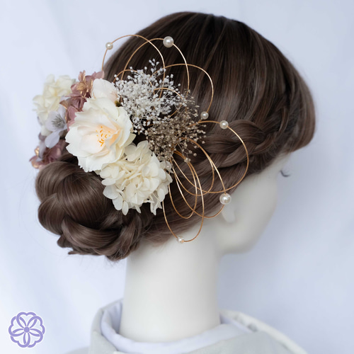 桜と紫陽花の髪かざり No.PW02 髪飾り シャンパンピンク×ホワイト 成人