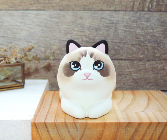 美麗布偶貓擺飾 名片架 手機架 手工木製療癒小木雕公仔 第3張的照片