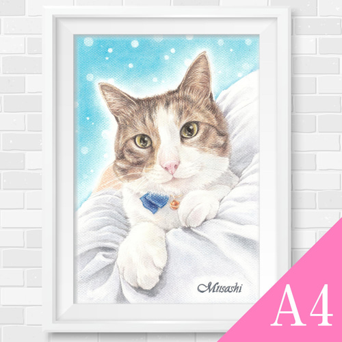 原画〉猫パステル画 A4サイズ 額縁・マット付き おすわり