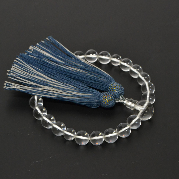 数珠と数珠袋のセット　水晶×縞ブルー 4枚目の画像