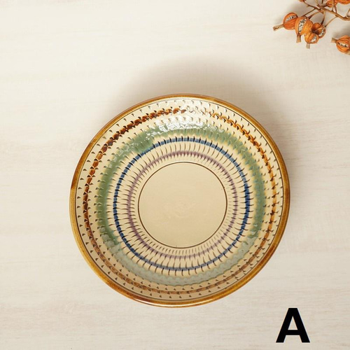 壺屋焼 幸陶器 『飛びカンナ グリーン』7寸皿 やちむん 大皿 幸陶器