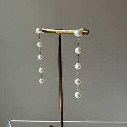 【繊細×上品】小さなバロック淡水パール ロングピアス/イヤリング 揺れる サージカルステンレス 結婚式 |5連|ゴールド 7枚目の画像
