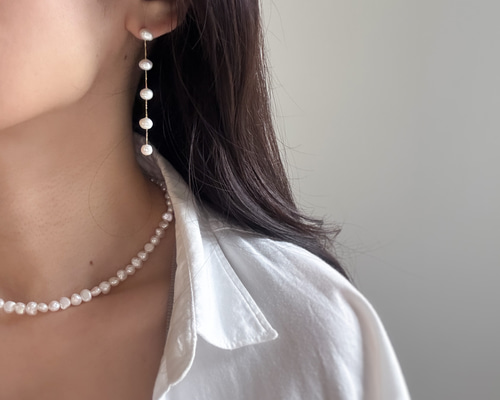 繊細×上品】小さなバロック淡水パール ロングピアス