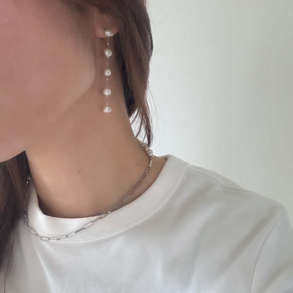 【繊細×上品】小さなバロック淡水パール ロングピアス/イヤリング 揺れる サージカルステンレス 結婚式 |5連|ゴールド 9枚目の画像