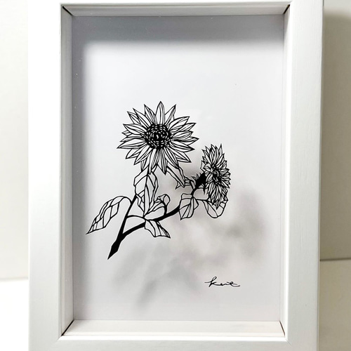 切り絵 ハガキサイズ「ひまわり」 インテリア プレゼント 切り絵
