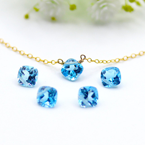 最後一條“AAA 品質”瑞士藍色托帕石鑽石切面項鍊 *14KGF*silver925* 第2張的照片
