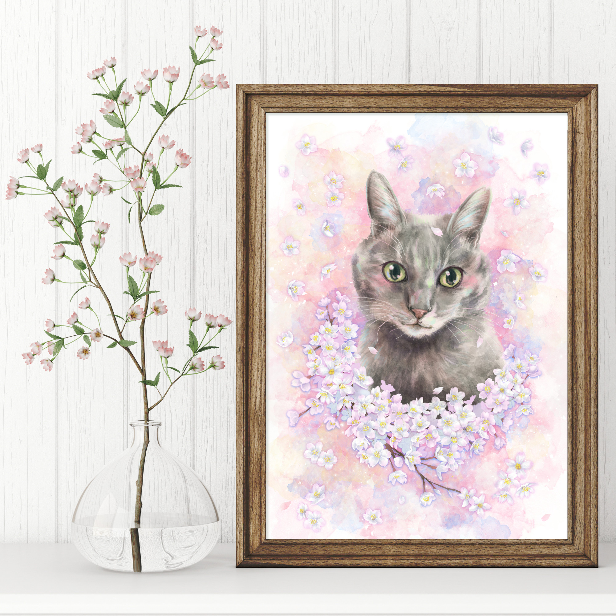 うちの子アート☆桜のリース (デジタル水彩 犬 猫 手元供養 )