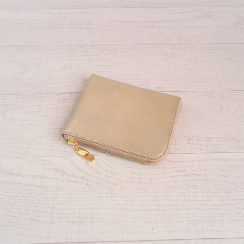 コンパクトなL字ファスナー ミニ財布 牛革 シャンパンゴールド その他