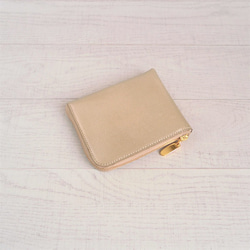 コンパクトなL字ファスナー ミニ財布 牛革 シャンパンゴールド その他