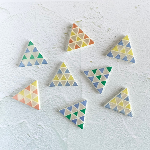 幾何学三角ヘアゴム・ポニーフック（緑×青×白） 8枚目の画像
