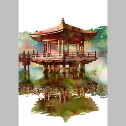 「浮御堂」奈良公園　日の出　撮影スポット　イラスト 1枚目の画像