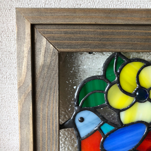 ステンドグラス パネル 鳥と花 壁掛けラック・ウォールシェルフ ガラス