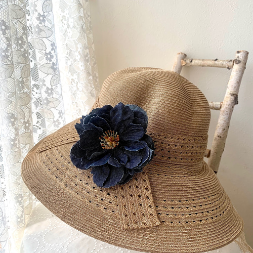 デニムの布花ブローチ コサージュ 髪飾り アクセサリー コサージュ