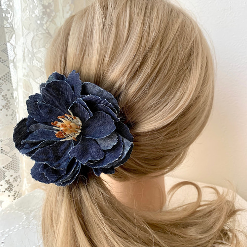 デニムの布花ブローチ コサージュ 髪飾り アクセサリー コサージュ