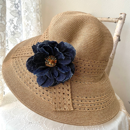 デニムの布花ブローチ コサージュ 髪飾り アクセサリー コサージュ