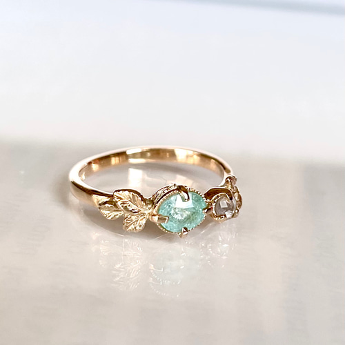 パライバトルマリンとローズカットダイヤの指輪(K14) 指輪