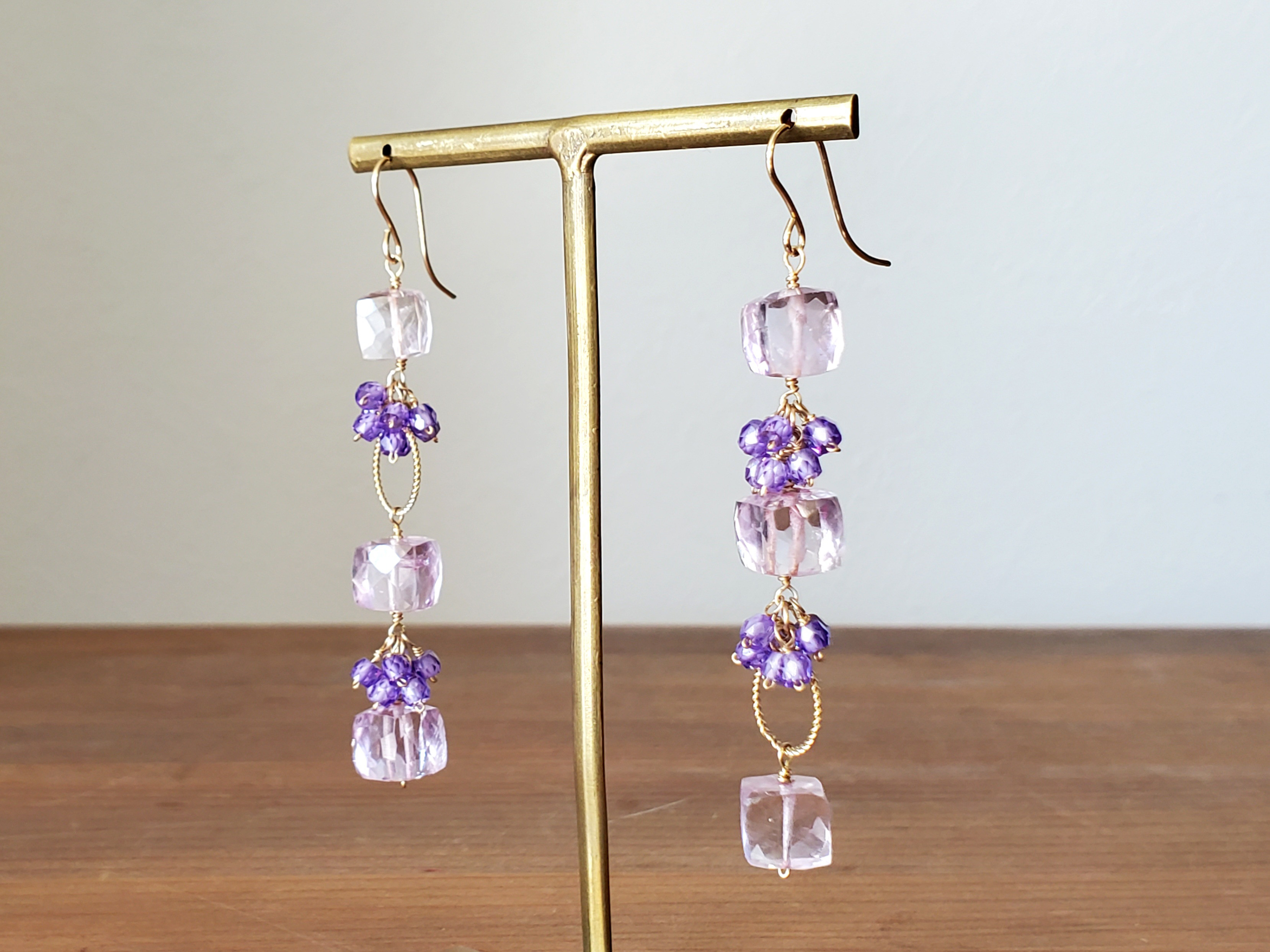 2月誕生石　ピンクアメジストのK14gfロングピアス／イヤリング