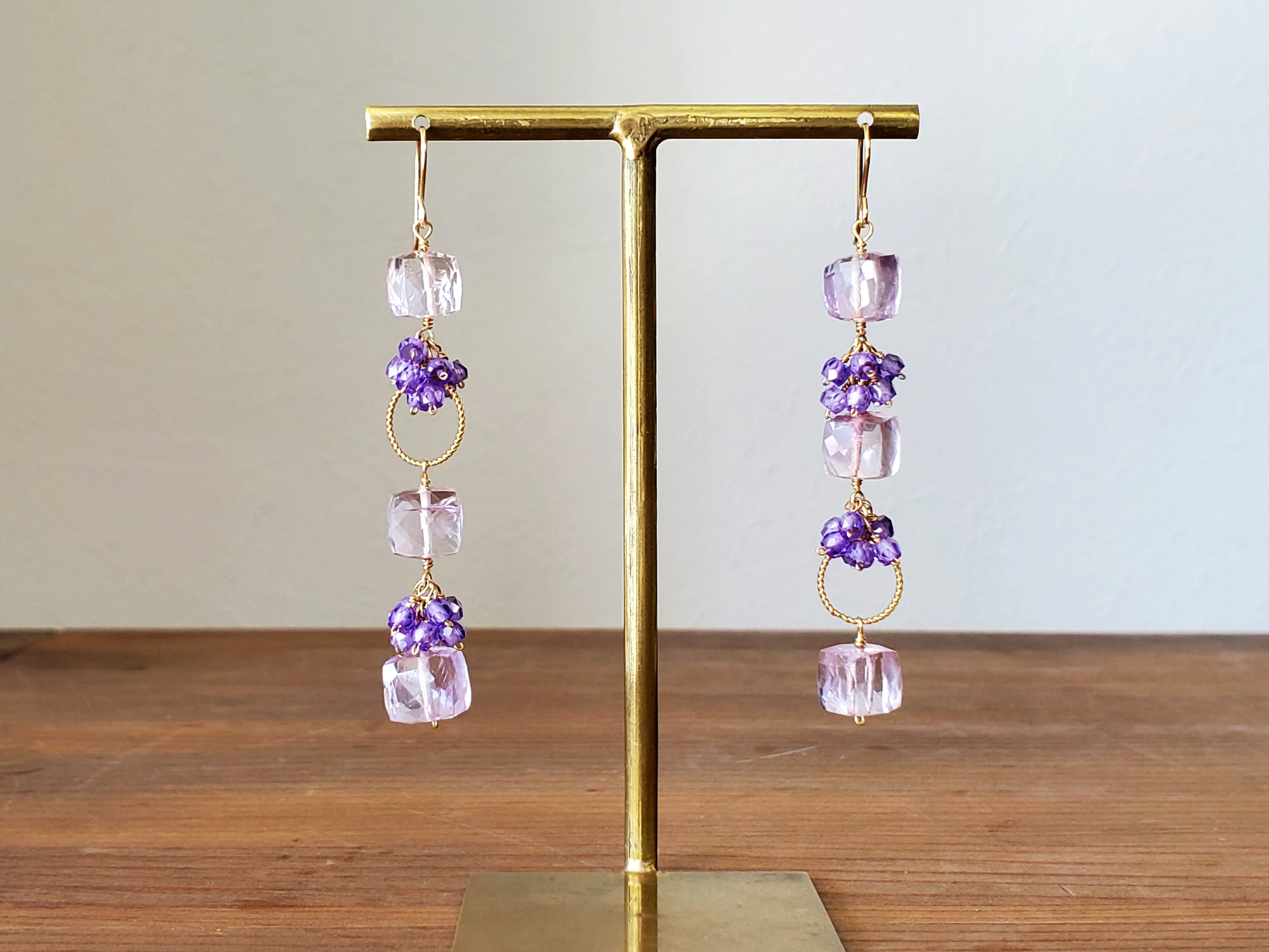 2月誕生石　ピンクアメジストのK14gfロングピアス／イヤリング