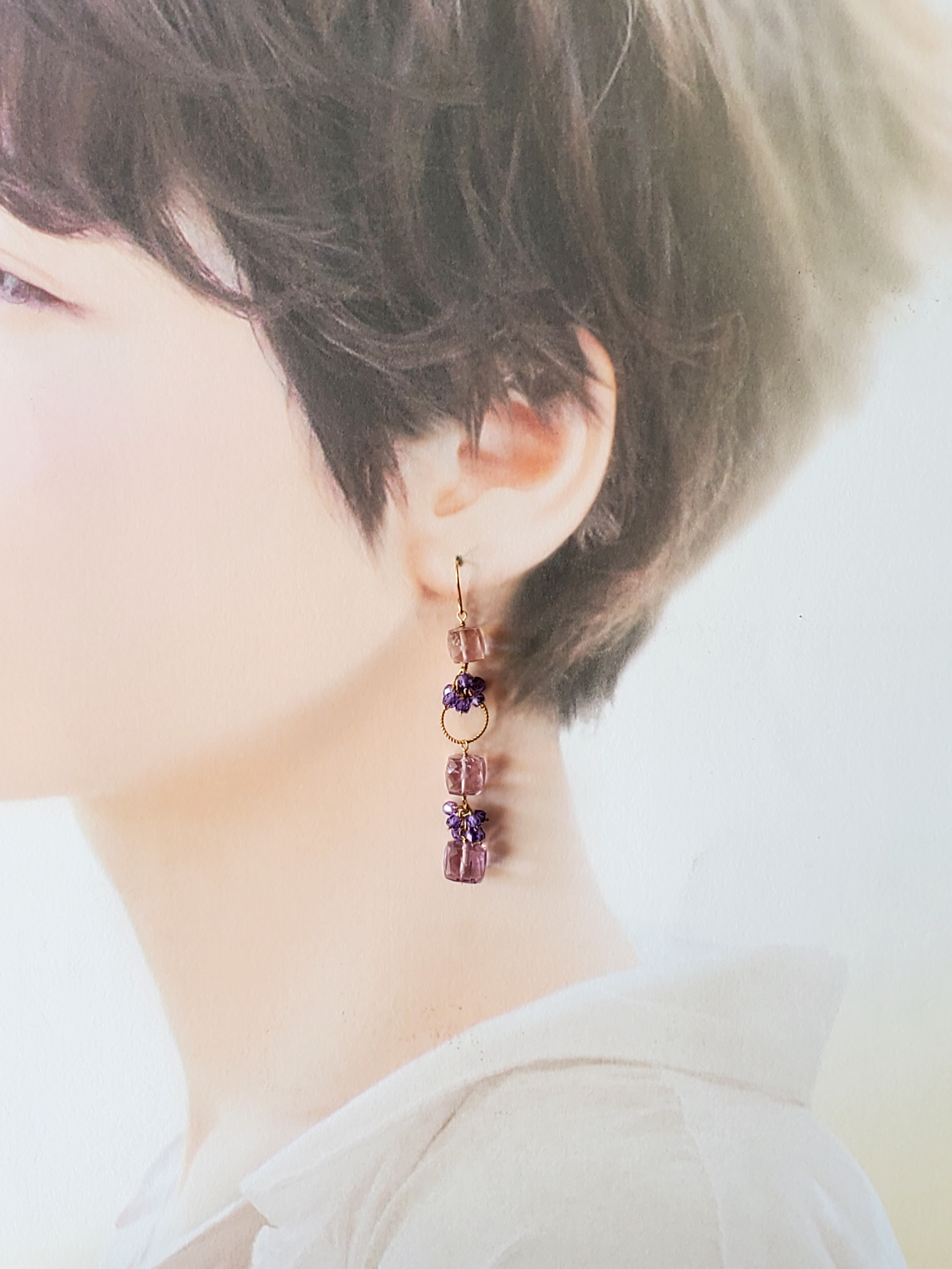 2月誕生石　ピンクアメジストのK14gfロングピアス／イヤリング