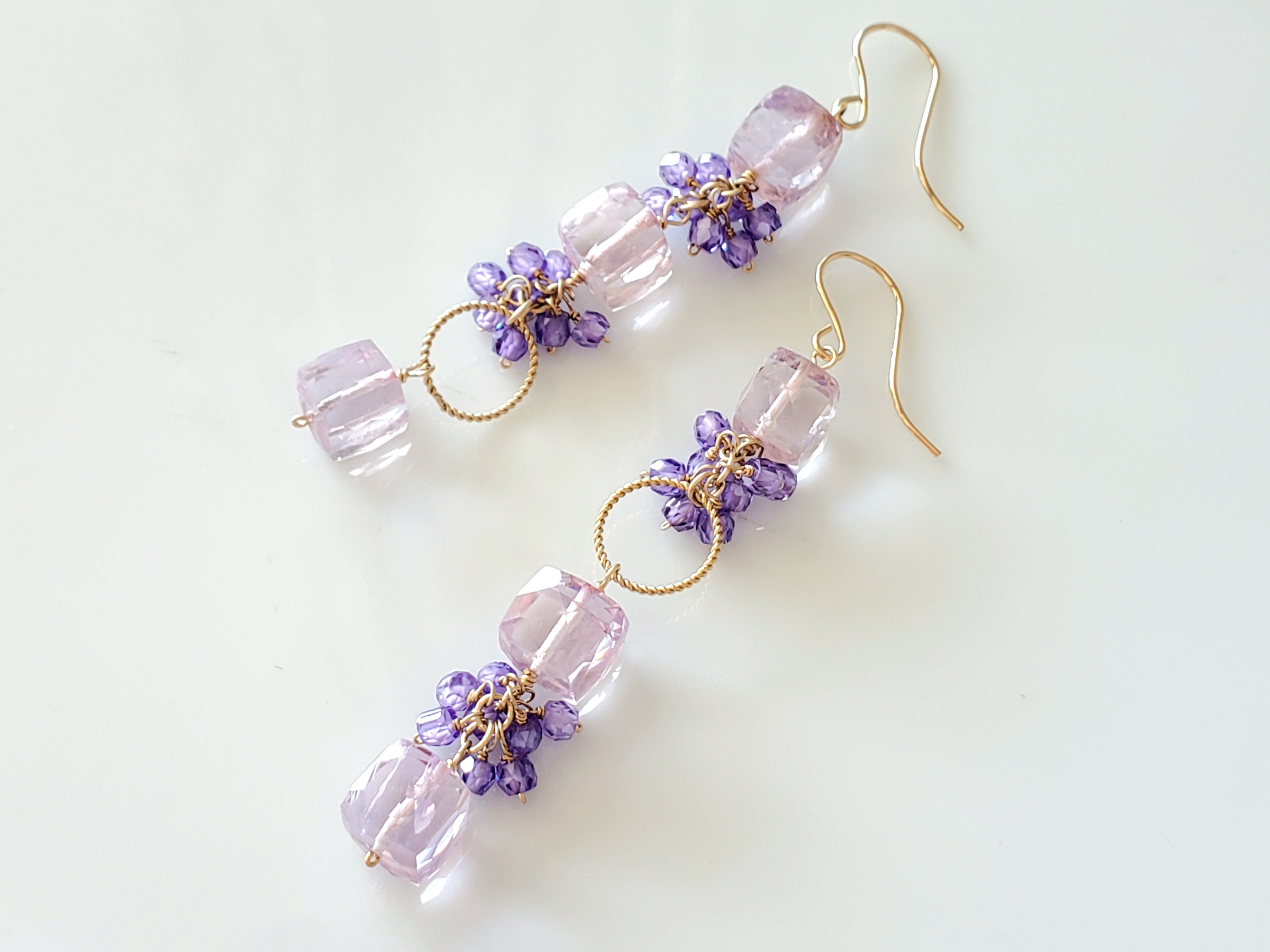 2月誕生石　ピンクアメジストのK14gfロングピアス／イヤリング