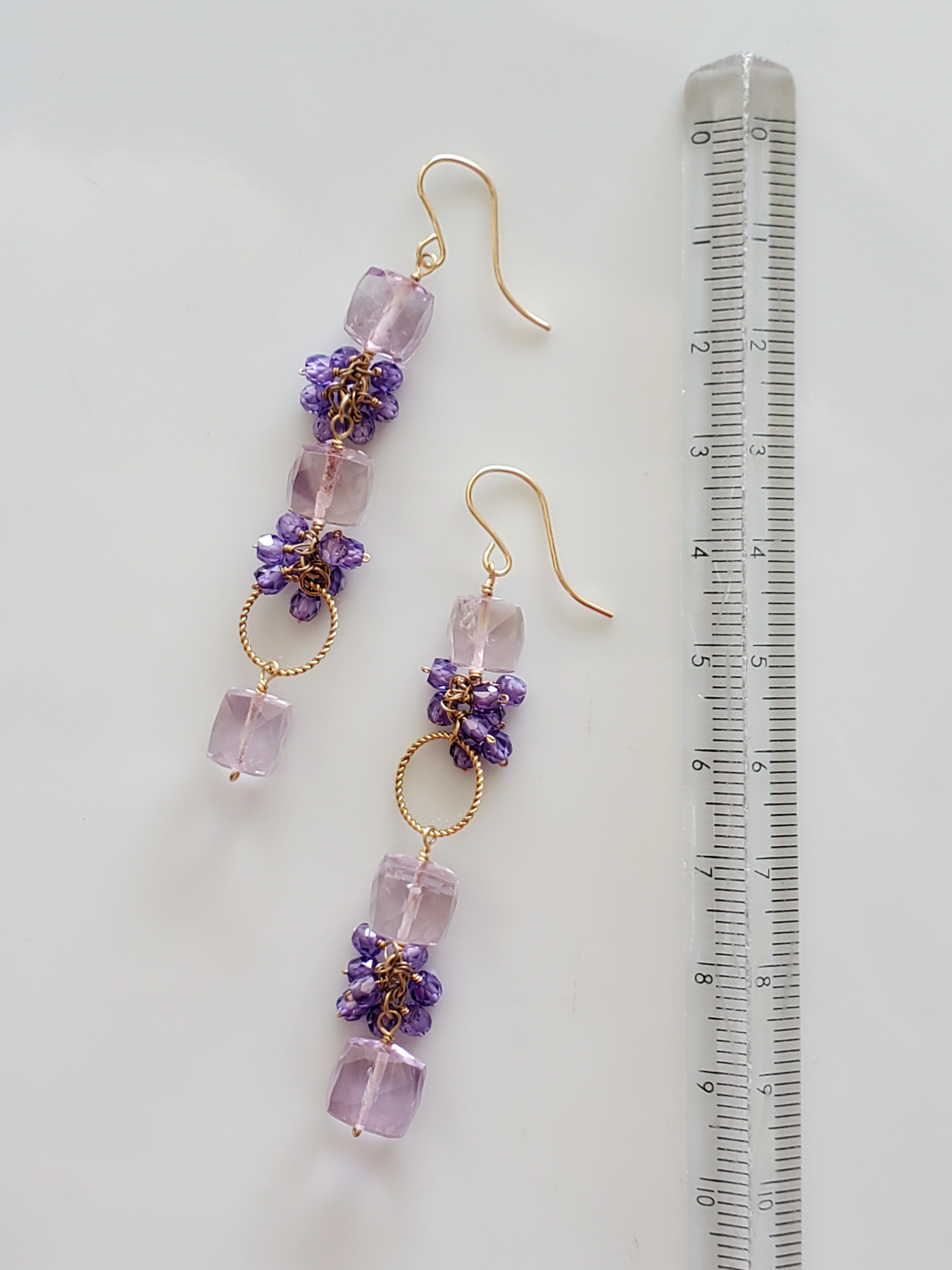 2月誕生石　ピンクアメジストのK14gfロングピアス／イヤリング