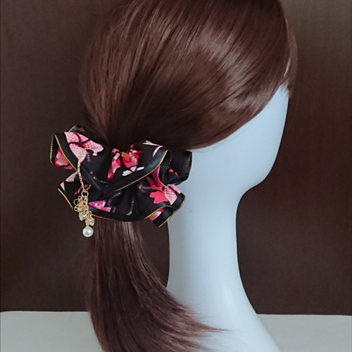 千鳥格子柄】リネン入りのナチュラル&エレガントな大人可愛いシュシュ