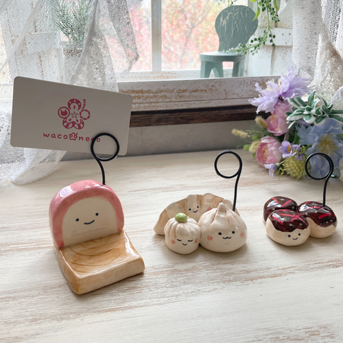 再販】食べ物ちゃんカードスタンド 板かまちゃん ヤムチャ三姉妹