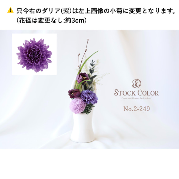 仏花 ミニダリアとマムのモダンアレンジ 花器付き＊プリザーブドフラワー＊お供え花 仏花 お盆 お彼岸 仏事 喪中見舞い 2枚目の画像