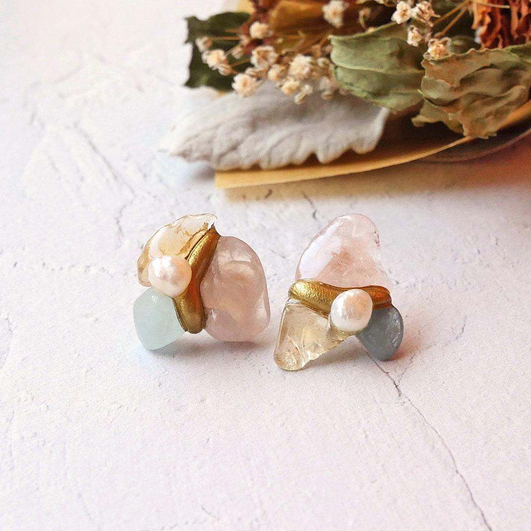 アオハル  【 3月 10月 11月誕生石 】（  ローズクォーツ × アクアマリン × シトリン ）☆ 天然石 アクセ 5,852円