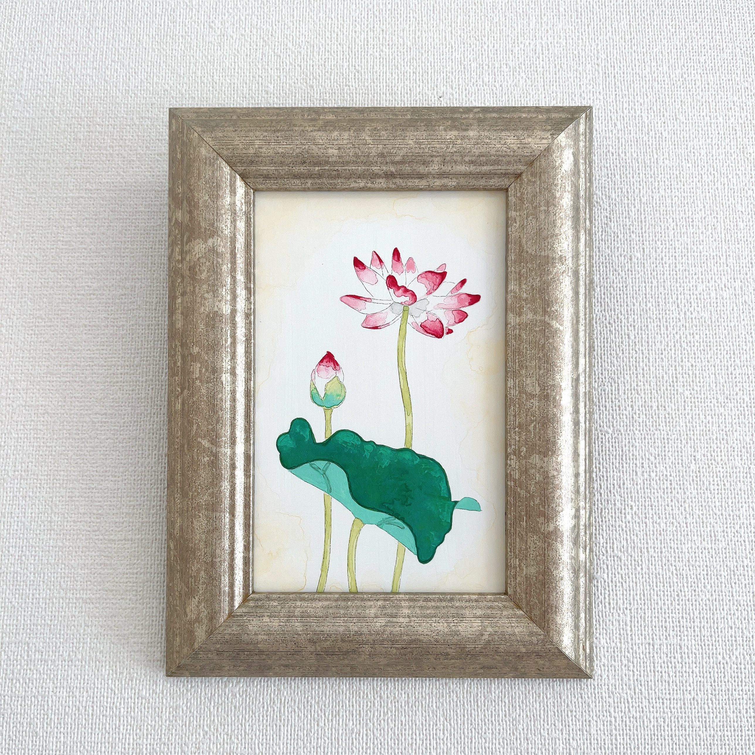 超美品！原画最高級プラチナ箔で蓮華の花アクリル画絵画