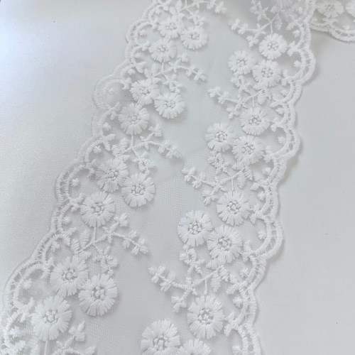 1m 切り売り R8 幅約10cm〜12cm チュールレース 広幅レース 刺繍レース