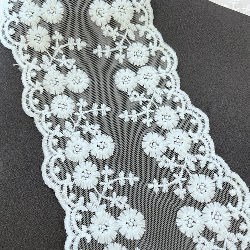 1m 切り売り R8 幅約10cm〜12cm チュールレース 広幅レース 刺繍