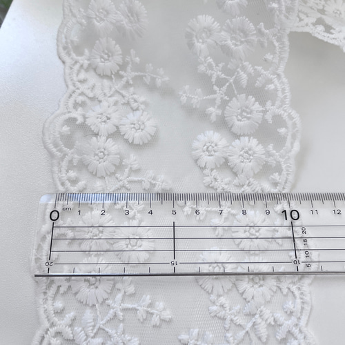 1m 切り売り R8 幅約10cm〜12cm チュールレース 広幅レース 刺繍レース