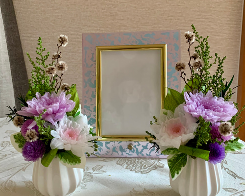 やま　　プリザーブドフラワー仏花　菊　一対ご依頼品 仏花 プリザーブドフラワー 仏壇用 デンファレ 菊 オレンジ