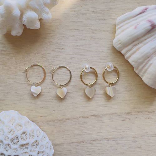 14kgf ハートのマザーオブパールフープピアス ピアス（フープ） Cedar 
