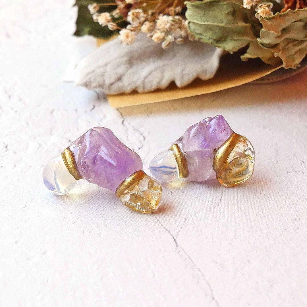 魔法使いの恋人【 2月誕生石 】（ シリウスアメジスト × ミルキークォーツ × 爆裂水晶 （黄色））☆ 天然石 アクセ