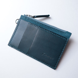 イタリアンレザー Gridとブッテーロのフラグメントケース ブルー 和風 財布　メンズ　ミニ財布 1枚目の画像