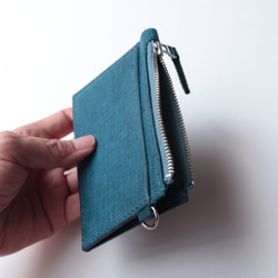 イタリアンレザー Gridとブッテーロのフラグメントケース ブルー 和風 財布　メンズ　ミニ財布 6枚目の画像