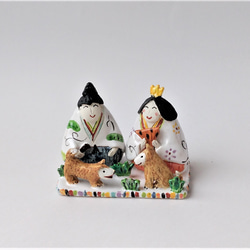 干支とお雛様のコラボです♪　　ミニ干支(ウシ）お雛様  置物　陶器 15枚目の画像