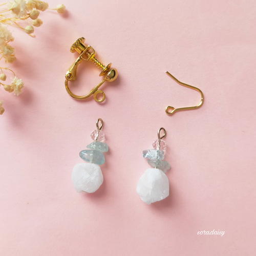 ヘミモルファイト・アクアマリンの小ぶりピアス(イヤリング) *3月 