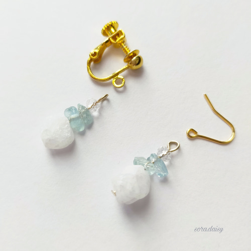 ヘミモルファイト・アクアマリンの小ぶりピアス(イヤリング) *3月 