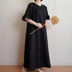 <creema限定> Hirahirasode one piece JAPANESE LINEN 漆黒 6枚目の画像