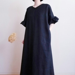 <creema限定> Hirahirasode one piece JAPANESE LINEN 漆黒 12枚目の画像