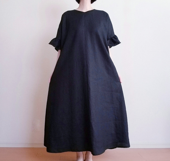 <creema限定> Hirahirasode one piece JAPANESE LINEN 漆黒 11枚目の画像